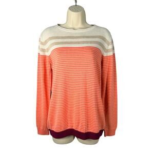 Oxford Golf Sweater Womens Medium Coral Pink Striped Cotton Modal Knit Preppy